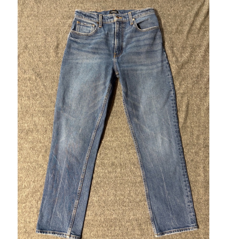 Express Modern Straight Super High Rise Jeans Medium Wash Blue Denim Size 6R